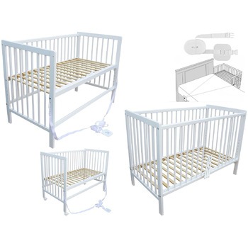 Дитяче ліжко Micoland - Приліжкове ліжко - Дитяче ліжко 120x60 см Трансформоване ліжко з ремінцем та колесами (біле) Біле