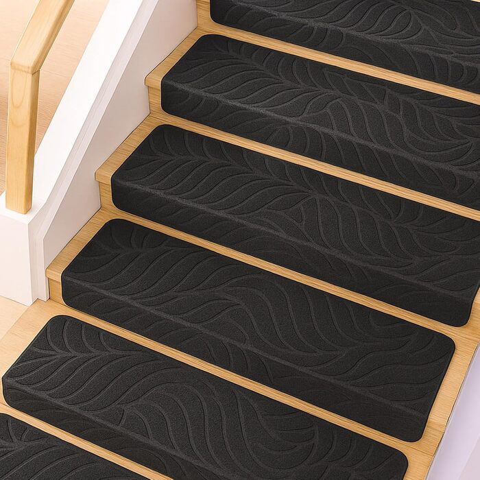 Самоклеючих килимків для сходів 76x20 см для дерев&39яних сходів - протиковзкий килимок для сходів - повстяні самоклеючі сходинки для використання всередині приміщень (чорні), 15