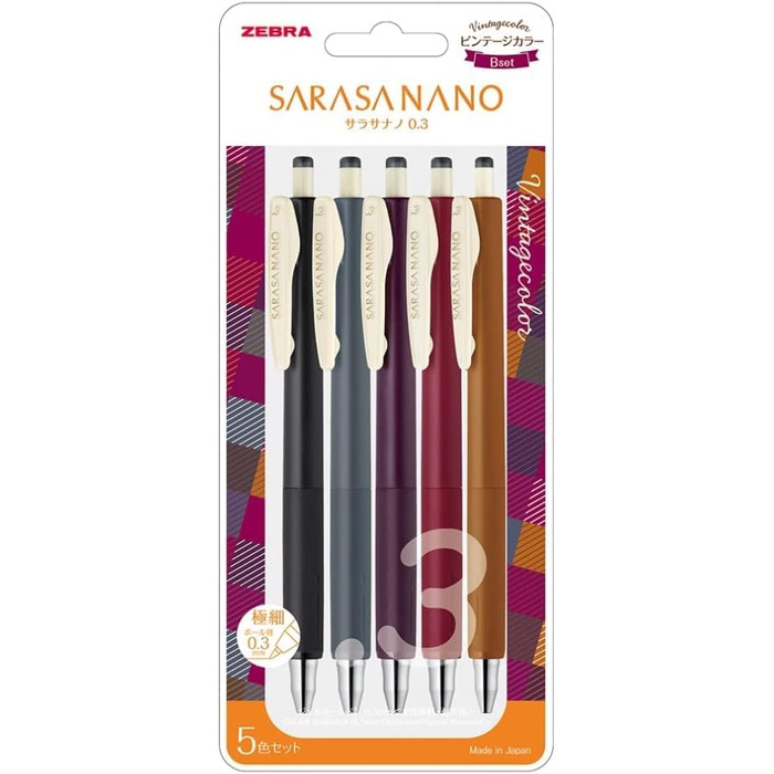 Кулькова ручка ZEBRA гелева Sarasa Nano 0,3 мм Vintage 5-Color 2Set (JJH72-5C-A та JJH72-5C-B)Товари паралельного імпорту(імпорт з Японії)