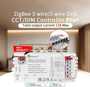 Контролер контролера GLEDOPTO ZigBee для світлодіодної стрічки RGBCCT WRGBWW для 12 В або 24 В протестовано з Philips Hue*, Alexa Echo Plus, Homee (Pro диммер/Cct 2-в-1)