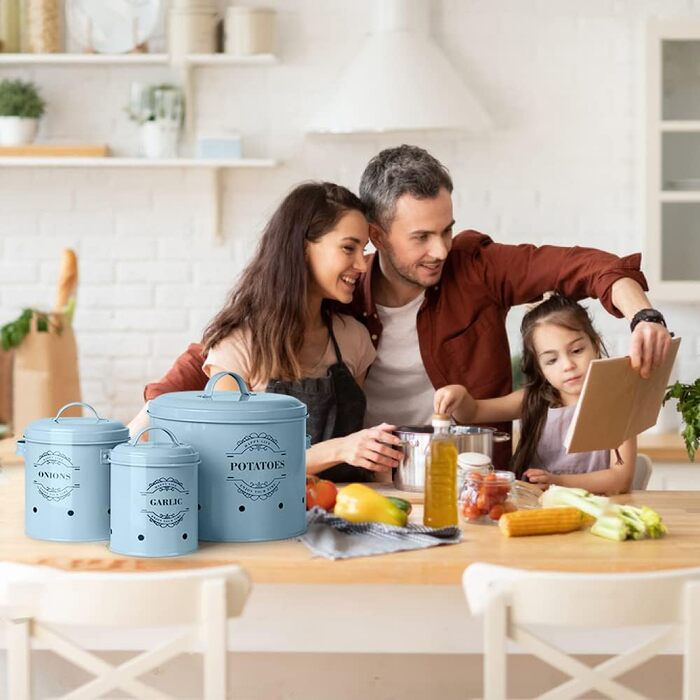 Набір вентильованих контейнерів для зберігання картоплі, цибулі та часнику, 3 шт. Ідеальне поєднання модного дизайну (світло-блакитний o2)