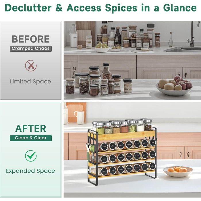 Стійка для спецій, дерев&39яний органайзер для спецій, 4-рівнева бамбукова стійка для спецій, стійка для спецій, підставка для спецій, тримач для спецій, система стійок для спецій, настінна та для кухні, комора, бамбук чорний