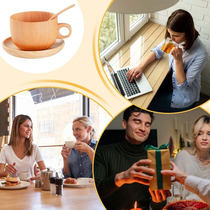 Мл, натуральний дерев&39яний посуд для напоїв з ложкою, набір чайних чашок Дерев&39яні чайні чашки для гольфу, зими, подвір&39я, внутрішнього двору, саду на свіжому повітрі, парку, дому, пікніка, кемпінгу, вечірки, віскі, пива, сільського фінікулу, деревн