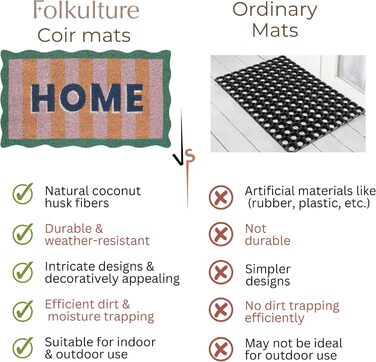 Килимок для дверей Folkulture (40 x 70 см) Нековзний килимок з койри, килимок для вловлювання бруду, вітальний килимок для входу в будинок, килимок для передніх дверей Килимки для вхідної зони, аксесуари для дому Домашній гребінець 41 x 71 см (прямокутний