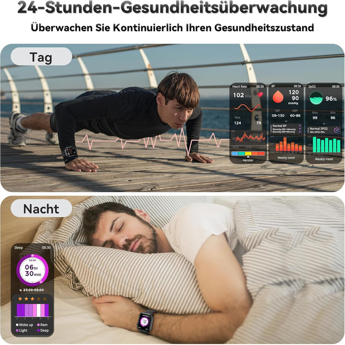 Розумний годинник для чоловіків та жінок, 1,83-дюймовий HD фітнес-трекер з крокоміром/монітором артеріального тиску/монітором серцевого ритму/функцією телефону, трекер сну, 120 спортивних режимів, водонепроникний фітнес- та спортивний годинник IP68 для iP