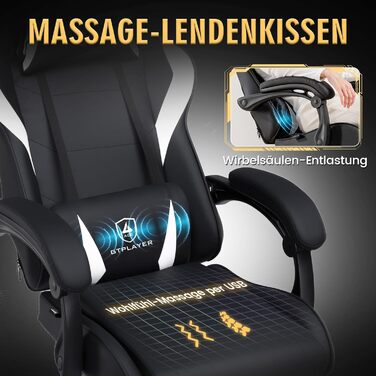 Ігрове крісло GTPLAYER - Ергономічне ігрове крісло з поперековою опорою, регульованою висотою, м&39яке, вантажопідйомність 150 кг, чорне