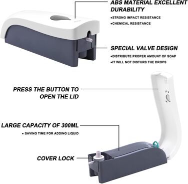 Дозатор мила REAQUE настінний без свердління, 300 мл мила, ручний дозатор для гелю для душу / шампуню / дезінфікуючого засобу, доз