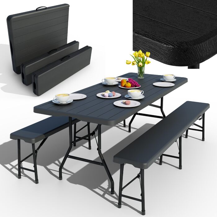 Набір для пивного саду з дерев&39яним виглядом на 8 осіб 3 предмети стіл з 2 лавками в комплекті набір пивних столів виготовлений з міцного пластику складаний ручка для перенесення 180 x 74 x 74 см