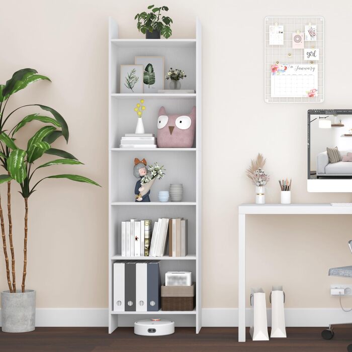 Книжкова полиця Hzuaneri, полиця, окремостояча полиця, офісна полиця, з 6 відділеннями, відкрита, для вітальні, кабінету, офісу, як роздільник кімнати, 24 x 48 x 170 см, біла 01103XBC Білий 24 x 48 x 170 см