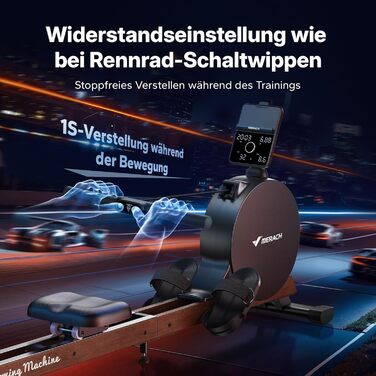 Домашній гребний тренажер MERACH, самогенеруючий, покращений магнітний піковий опір 60 кг, автоматичне регулювання опору, подвійні дерев&39яні рейки, світлодіодний дисплей, професійний (R21)
