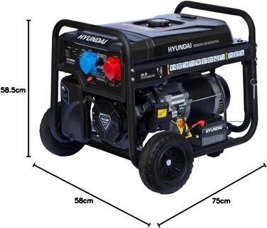 Бензиновий генератор HYUNDAI HY8500LEK-T, генератор 230 В та 400 В, максимальна потужність 10,3 кВА, двигун 16,3 к.с., електричний запуск, генератор для будівельного майданчика, аварійний генератор живлення