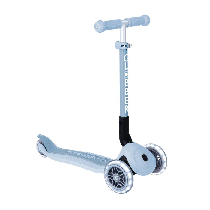 Складаний самокат GLOBBER JUNIOR Foldable Lights ECO Tretroller, 120/80 мм, ABEC 9, 3 колеса, LED-підсвітка, колір Blueberry