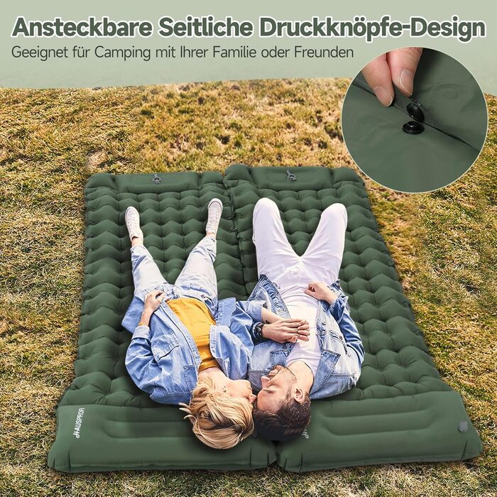 Килимок для сну HAUSPROFI, надлегкий надувний матрац для кемпінгу з ножним насосом та подушкою, надувний матрац, компактний та легкий, килимок для кемпінгу для походів, пляжу, використання на свіжому повітрі, армійський зелений