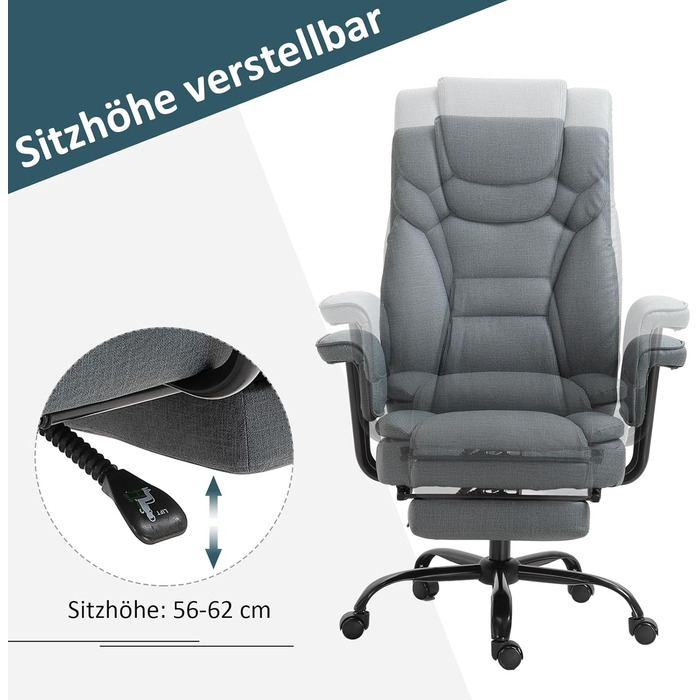 Офісне крісло Vinsetto Ергономічне крісло керівника Поворотне комп&39ютерне крісло з регулюванням висоти на 360 з підголівником та м&39якими підлокітниками з підставкою для ніг Штучна шкіра 68 x 80 x 120126 см