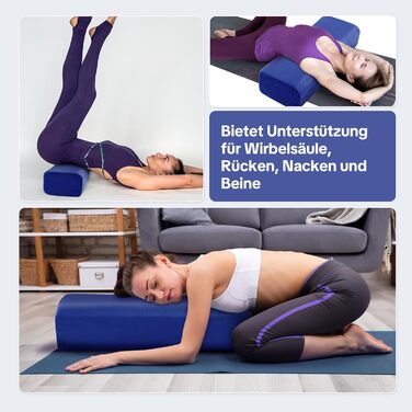 Подушка-вальц для йоги, прямокутний вальц для йоги з цільною пінопластовою серцевиною та ручкою для перенесення, подушка для медитації з чохлом, який можна прати, для відновлювальної йоги та медитації