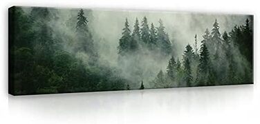 Картини Панорама Ліс Туман зелена Природа 145 х 45 см - Сучасна спальня Пейзаж Великий полотно Полотно Картина настінний живопис Д