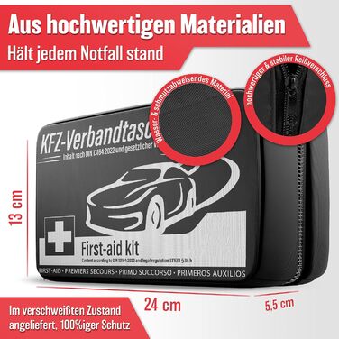 Автомобільна аптечка 2024 ЄВРОПЕЙСЬКА ДІЙСНА та протестована (відповідає StVO) - Автомобільна аптечка сертифікована за DIN 13164 -