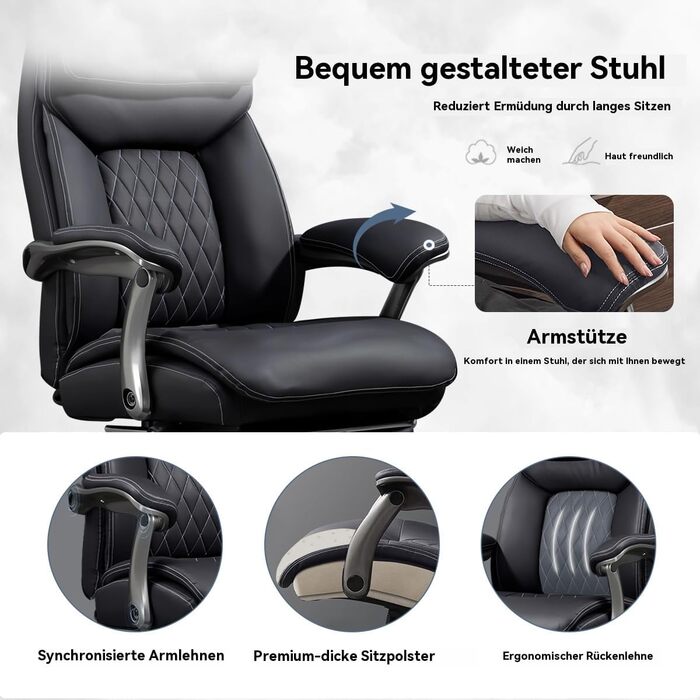 Велике та високе офісне крісло 272 кг (600 фунтів) Міцне ергономічне комп&39ютерне крісло з високою спинкою, крісло керівника з висувною підставкою для ніг, регульована висота (чорне)