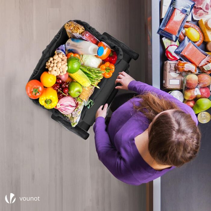 Алюмінієвий складаний візок для покупок 58л з водонепроникною сумкою та термо-відсіком, 2 великих колеса з брудозахисними крилами, складаний візок-драбина, чорний 58л