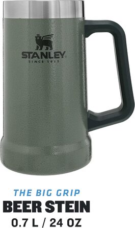 Термокухоль Stanley Adventure Vacuum Stein 709 мл з ручкою зберігає пиво холодним протягом 7 годин - Термокухоль у вінтажному стилі - Можна мити в посудомийній машині - Зелений колір Hammertone