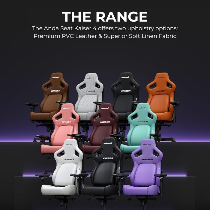 Ергономічне ігрове крісло Anda Seat Kaiser 4 - велике ігрове крісло для дорослих з 4-рівневою поперековою опорою, лляною тканиною, підтримкою шиї та спини, ігрове крісло чорного кольору з тканини великого розміру
