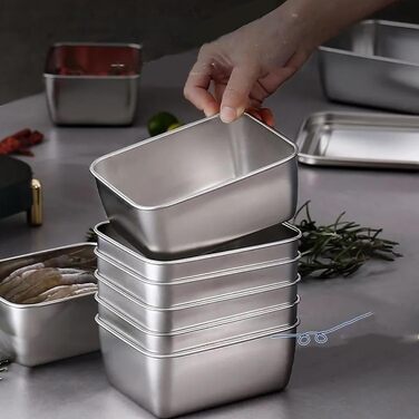 Контейнерів для зберігання продуктів з кришками, харчова сталь, багаторазові та штабельовані, контейнери для нарізок для холодильника, кухонні контейнери для сиру, фруктів, салатів, 6