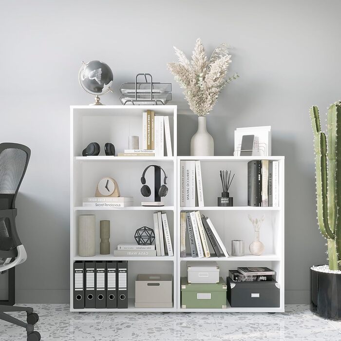 Полиця шириною 60 см Біла - Книжкова полиця з 3 рівнями та полицями з регульованою висотою, окремостояча полиця, полиця для зберігання Книжкова полиця Lumo 60 x 90 x 24 см (Ш x В x Г) 3 рівні (60Ш x 90В x 24Г) Біла