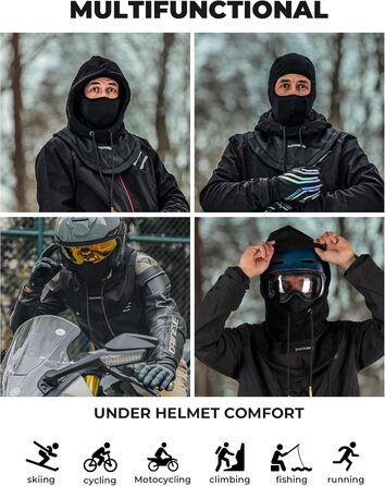 Балаклава для мотоциклів ROCKBROS, лижна маска для чоловіків та жінок, повнолицьова маска, зимова шапка та грілка для шиї, тепла, вітрозахисна, дихаюча для їзди на велосипеді, лиж, сноубордингу, один розмір, чорна