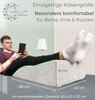 Ергономічна подушка для підняття ніг - опора для ніг - подушка для підняття ніг - клиноподібна подушка, опорна подушка для колін, ідеально підходить як подушка для лімфодренажу та венозного клина, біла, плоска