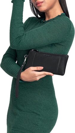 Греція вінтажний клатч з натуральної шкіри для жінок. Знімний ремінець на зап'ястя та захист від RFID. Чорний колір.