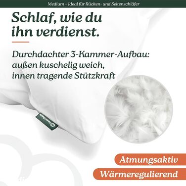 Пухова подушка 80x80 середнього розміру для сну на спині та на боці, 3-камерна подушка 80x80 пух, помітно підтримує та приємно м&39яка, можна прати в пральній машині, DOWNPASS (не вищипує живі предмети), Oeko-TEX