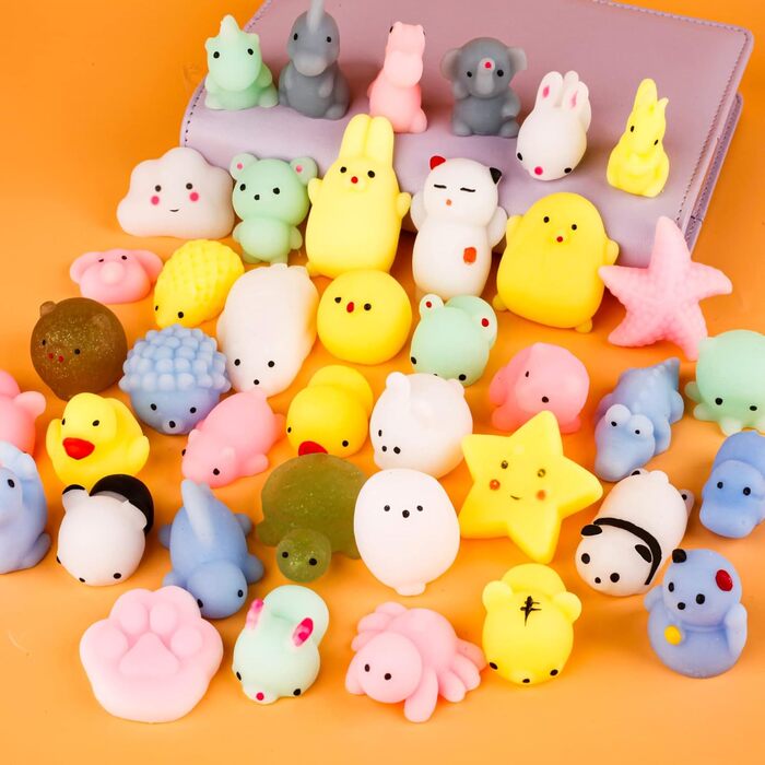 М'які іграшки Mochi Squishy Toys 40 Pcs Moji Fidget Toy, Kawaii Animal Squishies Party Bags Filler Stress Relief Toy для дітей дорослих Різдво Подарунок на День Народження 40 Шматків