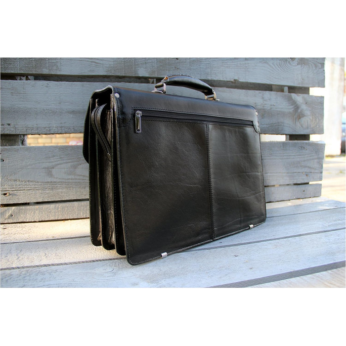 Портфель з натуральної шкіри, ділова сумка, сумка для ноутбука, сумка-месенджер (чорний)