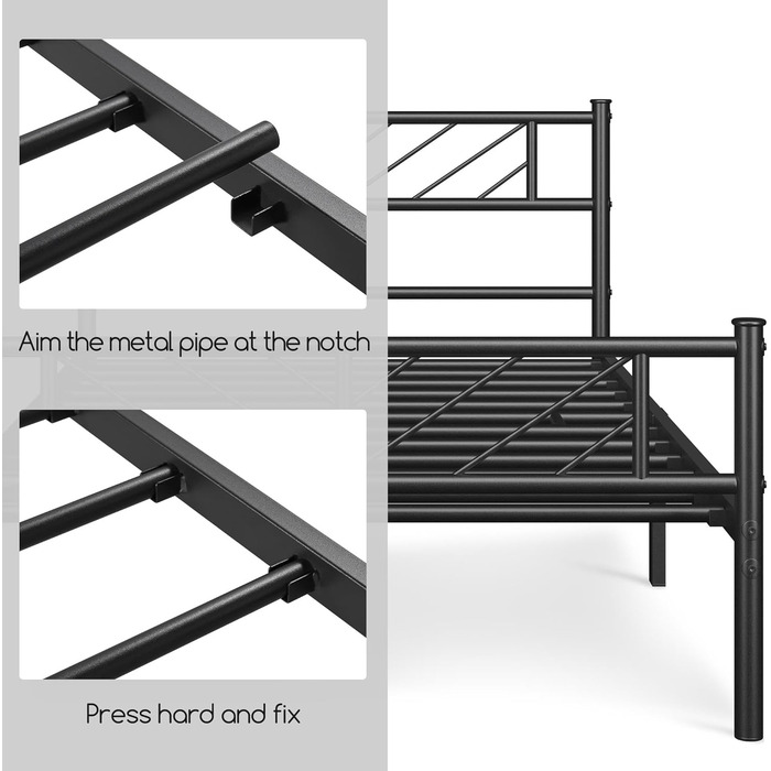 Металеве ліжко Yaheetech 90 x 200 см Мінімалістичний каркас ліжка з узголів&39ям Гостьове ліжко з рейковою основою для спальні Гостьова кімната 32 см Висота під ліжком Чорний колір 90 x 200 см