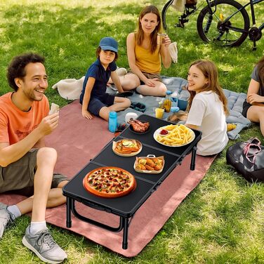 Кемпінговий стіл Anbte, розкладний стіл 87x40x26 см (ДхШхВ) з товстою алюмінієвою рамою, низький стіл для пікніка, легкий садовий стіл, стіл-валіза, стіл для барбекю, портативний для кемпінгу, вечірки, пляжу, балкону (повністю чорний), повністю чорна рама