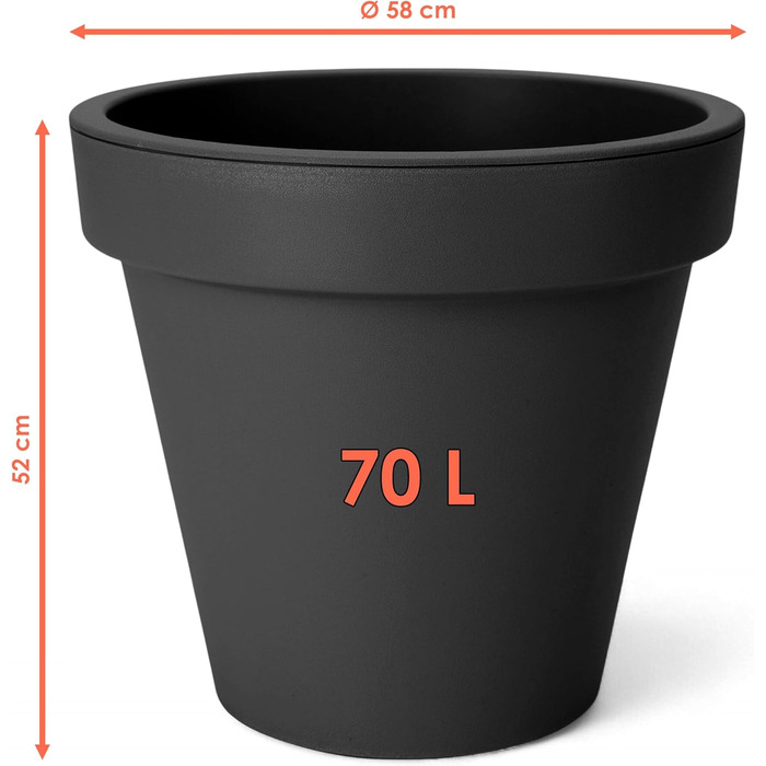 Пластиковий квітковий горщик Spetebo XXL антрацитового кольору - 58 см - круглий кашпо для використання в приміщенні та на вулиці - садовий квітковий горщик, кашпо, кашпо