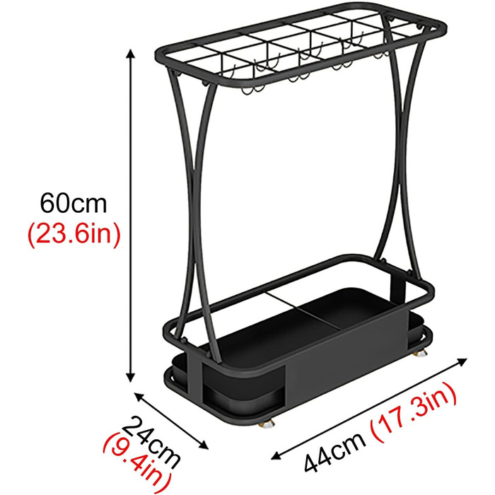 Підставка для парасольки Комерційна підставка для парасольки з гачком і основою, порожниста різьблена підставка для парасольки великого обсягу, тримач органайзера для парасольок для довгих і коротких парасольок чорний