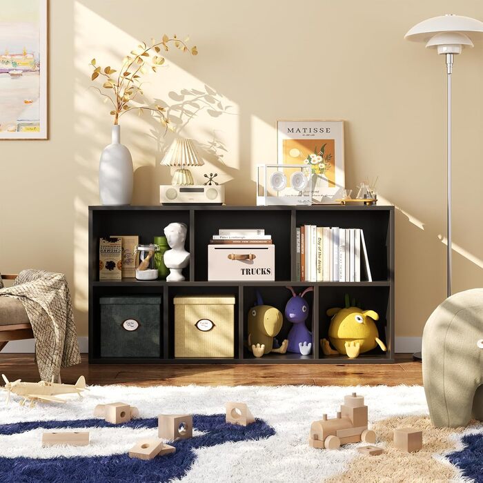 Книжкова шафа, книжкова полиця, з 7 відділеннями, офісна полиця, кубічна полиця, окремостояча полиця, для вітальні, спальні, офісу, дитячої кімнати, чорна