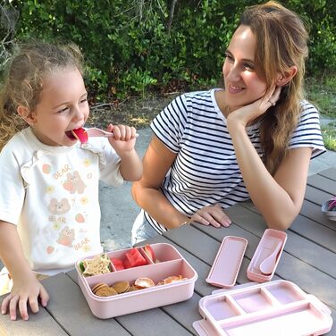 Ланчбокс Bugucat з роздільниками 1300 мл, дитячий контейнер для їжі, що не протікає, з 4 відділеннями. Бенто-бокс для дітей та дорослих, коробка для сніданку для хлопчиків та дівчаток, рожевий.