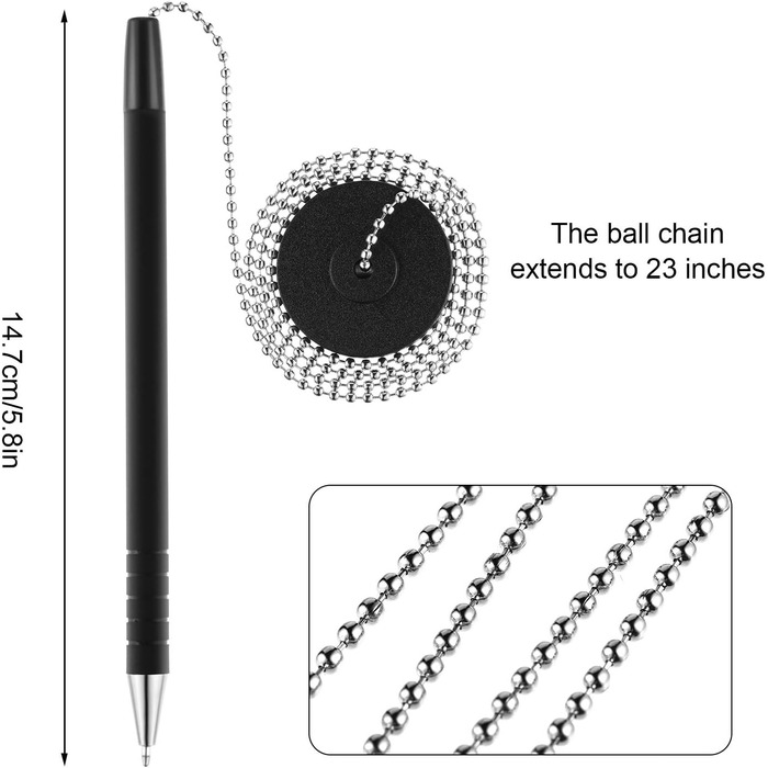 Безпечна кулькова ручка Outus 10Pcs із самоклеючим ланцюжком для ручки та захисним тримачем для ручки для домашнього офісу (чорне чорнило)