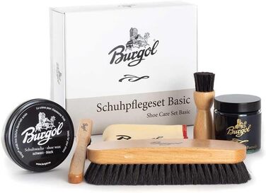 Набір для догляду за взуттям Burgol Shoe Care Set Basic з помади для взуття, взуттєвого воску, щіток з кінського волосу та полірувальної тканини Колір Синій