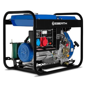 Дизельний аварійний генератор EBERTH потужністю 5000 Вт, генератор з дизельним двигуном потужністю 10 к.с., 4-тактний, електричний запуск, 3-фазний, 400 В, 230 В, 12 В, автоматичний регулятор напруги (AVR), захист від низького рівня оливи, 3-фазний (400 В