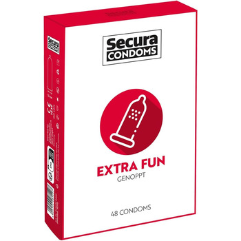 Презервативи Secura Extra Fun, упаковка з 48 шт. - 48 презервативів з шипами для безгормональної контрацепції для чоловіків, з шипами для посилення стимуляції, 48 шт. (1 упаковка)