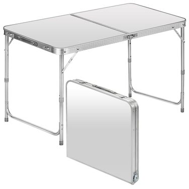 Складаний багатофункціональний стіл, багатоцільовий стіл, кемпінговий стіл, розкладний стіл, ринковий стіл, стіл з регульованою висотою для обклеювання шпалерами, бічний столик для кемпінгу в саду, для фестивалів, ринків тощо (білий 120 x 60 см)