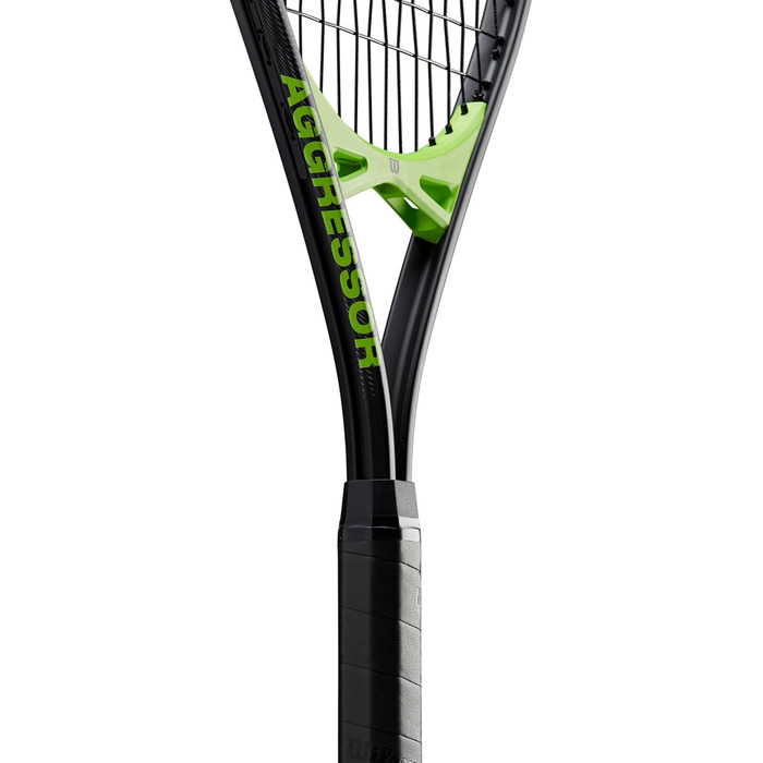 Тенісна ракетка Wilson Aggressor TNS RKT – чорно-зелена, 312 г, 4 3/8" (3), для потужної агресивної гри