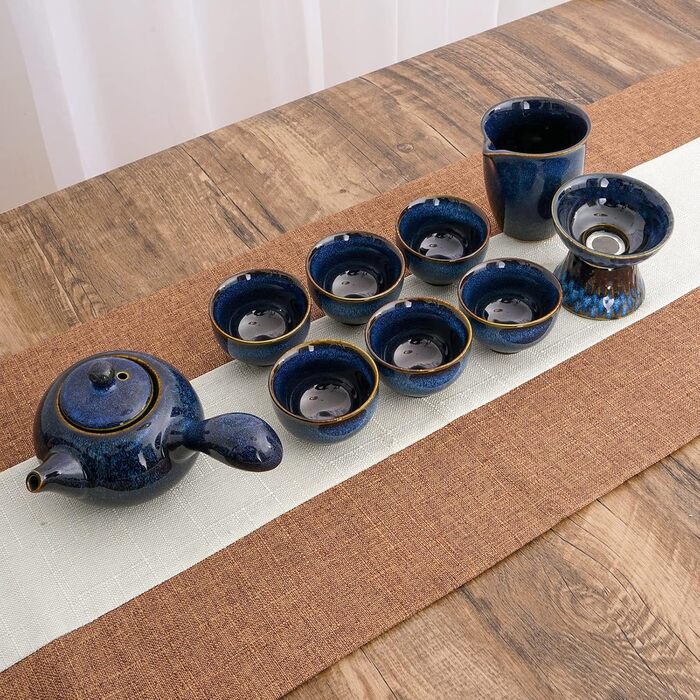 Китайський керамічний чайний набір кунг-фу, чайний набір для дорослих, набір для післяобіднього чаювання, чайник для любителів чаю, 9 предметів, подарункова упаковка, синій