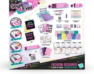 Стиль для всіх - Планшет для дизайнера одягу - Набір для творчого малювання та рукоділля для дітей віком від 6 років - Повний кейс для студії дизайну одягу з тканинами, трафаретами та наклейками - Студія дизайнера одягу OFG 276