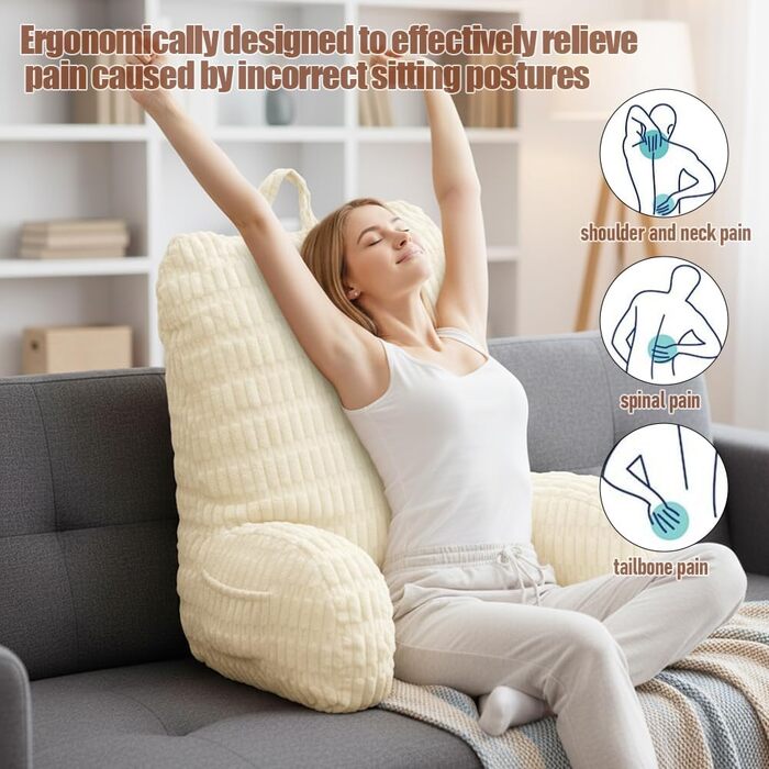 Подушка для читання CEWROM зі спинкою для дорослих, 80 * 40 * 55 см, ідеально підходить для підтримки спини, комфортна подушка для читання на ліжку, дивані або підлозі (бежевий)