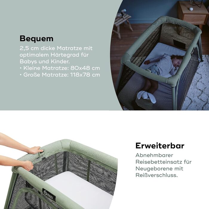 Дорожнє ліжечко Babymoov Moov & Comfy 3-в-1 для немовлят та малюків - до 20 кг, з двома рівнями, приліжкове ліжечко для новонароджених