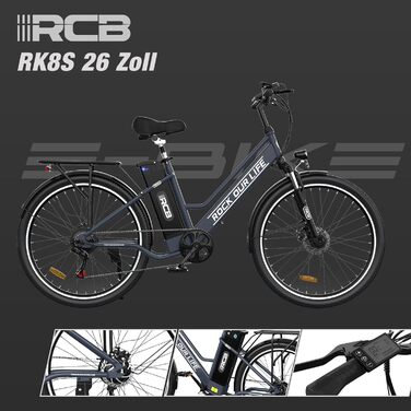 Електровелосипед RCB 26&39, двигун 250 Вт, 7 передач, запас ходу 35-90 км, міський електровелосипед, подвійні дискові гальма, гірський електричний велосипед з водонепроникною велосипедною сумкою, чорний